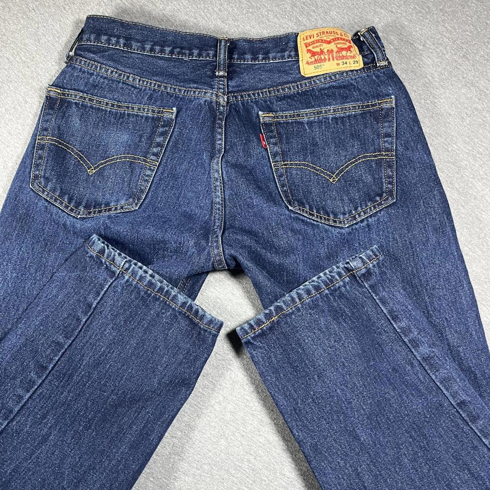 Levi's 505 Regular Fit Men’s 34 x 29 Blue Denim Dark Wash Jeans W34 L32 Pants - Picture 7 of 7